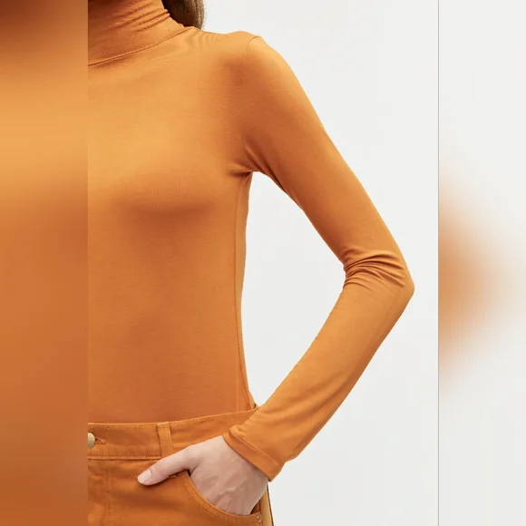 Renggli Mockneck Long Sleeve Shirt Ochre Orange Size Large - Picture 2 of 11